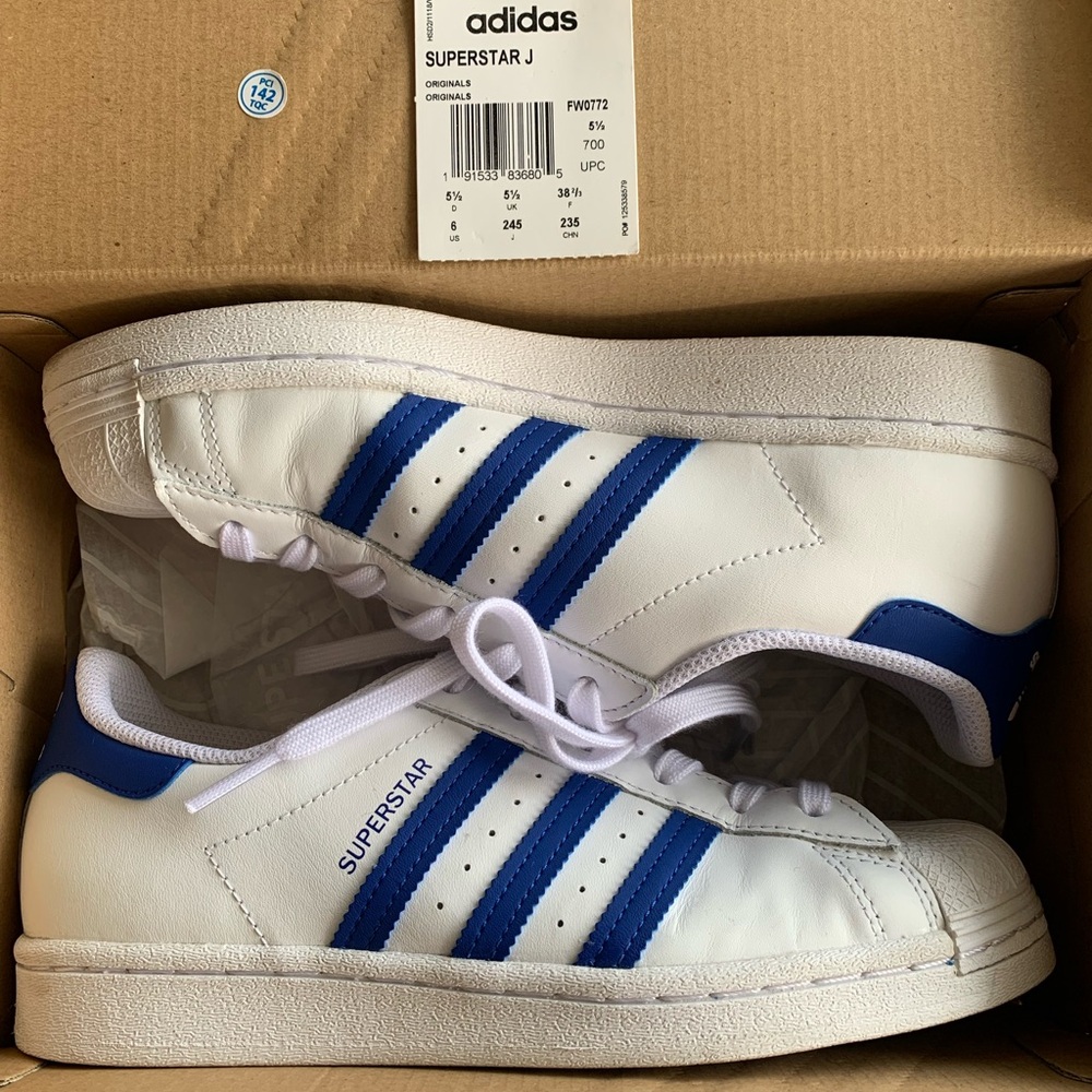 Adidas Superstar White and Blue Sneakers